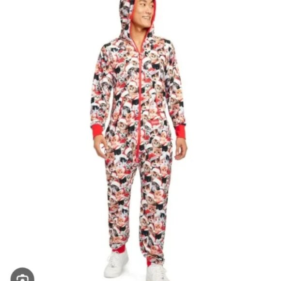 Tipsy Elves One Pc Sweatshirt Jumper Loungewear Pajamas Christmas Cat Kitty L - Picture 1 of 11